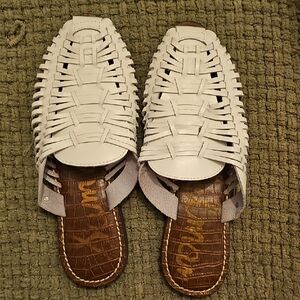 Sam Edelman White Woven Leather Mules